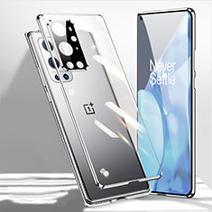 Custodia Lusso Alluminio Laterale Specchio 360 Gradi Cover P01 per OnePlus 9 Pro 5G Argento