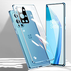 Custodia Lusso Alluminio Laterale Specchio 360 Gradi Cover P01 per OnePlus 9R 5G Blu