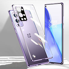 Custodia Lusso Alluminio Laterale Specchio 360 Gradi Cover P01 per OnePlus 9R 5G Viola