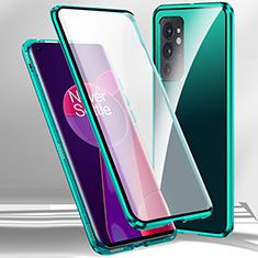 Custodia Lusso Alluminio Laterale Specchio 360 Gradi Cover P01 per OnePlus 9RT 5G Verde