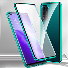 Custodia Lusso Alluminio Laterale Specchio 360 Gradi Cover P01 per Oppo A53s 5G Verde