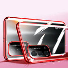 Custodia Lusso Alluminio Laterale Specchio 360 Gradi Cover P01 per Oppo A54 5G Rosso