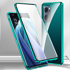 Custodia Lusso Alluminio Laterale Specchio 360 Gradi Cover P01 per Oppo A56S 5G Verde