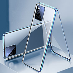 Custodia Lusso Alluminio Laterale Specchio 360 Gradi Cover P01 per Oppo Find X3 5G Blu