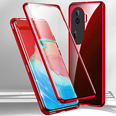 Custodia Lusso Alluminio Laterale Specchio 360 Gradi Cover P01 per Oppo Reno11 Pro 5G Rosso