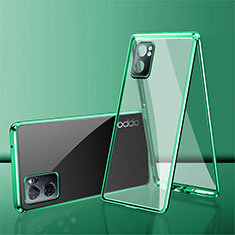 Custodia Lusso Alluminio Laterale Specchio 360 Gradi Cover P01 per Oppo Reno7 SE 5G Verde