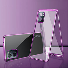 Custodia Lusso Alluminio Laterale Specchio 360 Gradi Cover P01 per Oppo Reno7 SE 5G Viola