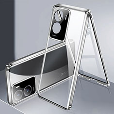 Custodia Lusso Alluminio Laterale Specchio 360 Gradi Cover P01 per Vivo Y35 5G Argento