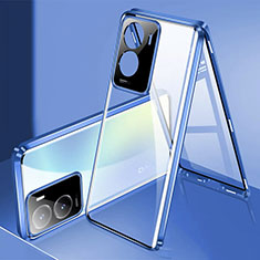 Custodia Lusso Alluminio Laterale Specchio 360 Gradi Cover P01 per Vivo Y35 5G Blu