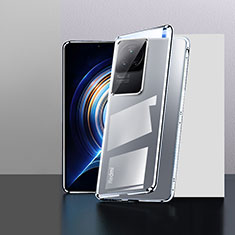 Custodia Lusso Alluminio Laterale Specchio 360 Gradi Cover P01 per Xiaomi Poco F4 5G Argento