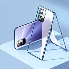 Custodia Lusso Alluminio Laterale Specchio 360 Gradi Cover P01 per Xiaomi POCO M3 Pro 5G Blu