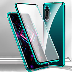 Custodia Lusso Alluminio Laterale Specchio 360 Gradi Cover P01 per Xiaomi Redmi K40 Gaming 5G Verde