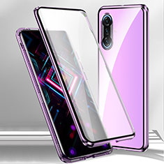 Custodia Lusso Alluminio Laterale Specchio 360 Gradi Cover P01 per Xiaomi Redmi K40 Gaming 5G Viola