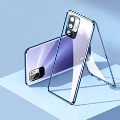 Custodia Lusso Alluminio Laterale Specchio 360 Gradi Cover P01 per Xiaomi Redmi Note 10 5G Blu