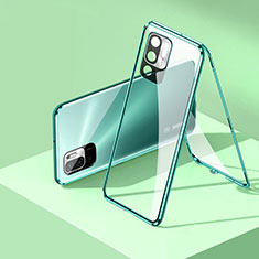 Custodia Lusso Alluminio Laterale Specchio 360 Gradi Cover P01 per Xiaomi Redmi Note 10 5G Verde