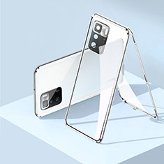 Custodia Lusso Alluminio Laterale Specchio 360 Gradi Cover P01 per Xiaomi Redmi Note 10 Pro 5G Argento