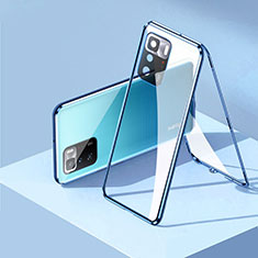 Custodia Lusso Alluminio Laterale Specchio 360 Gradi Cover P01 per Xiaomi Redmi Note 10 Pro 5G Blu