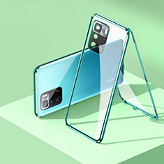 Custodia Lusso Alluminio Laterale Specchio 360 Gradi Cover P01 per Xiaomi Redmi Note 10 Pro 5G Verde