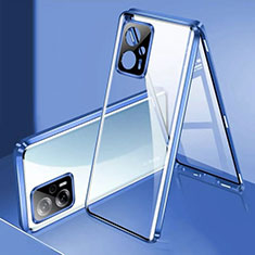 Custodia Lusso Alluminio Laterale Specchio 360 Gradi Cover P01 per Xiaomi Redmi Note 11T Pro 5G Blu