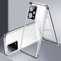 Custodia Lusso Alluminio Laterale Specchio 360 Gradi Cover P01 per Xiaomi Redmi Note 12 Explorer Argento