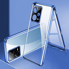 Custodia Lusso Alluminio Laterale Specchio 360 Gradi Cover P01 per Xiaomi Redmi Note 12 Explorer Blu