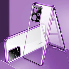 Custodia Lusso Alluminio Laterale Specchio 360 Gradi Cover P01 per Xiaomi Redmi Note 12 Explorer Viola