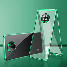 Custodia Lusso Alluminio Laterale Specchio 360 Gradi Cover P01 per Xiaomi Redmi Note 9T 5G Verde