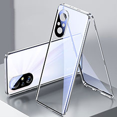 Custodia Lusso Alluminio Laterale Specchio 360 Gradi Cover P02 per Huawei Nova 9 SE Argento