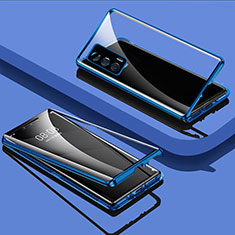 Custodia Lusso Alluminio Laterale Specchio 360 Gradi Cover P02 per Realme Q3 Pro 5G Blu