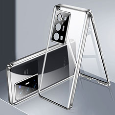 Custodia Lusso Alluminio Laterale Specchio 360 Gradi Cover P02 per Vivo X70 Pro+ Plus 5G Argento