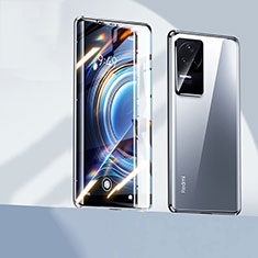 Custodia Lusso Alluminio Laterale Specchio 360 Gradi Cover P02 per Xiaomi Poco F4 5G Argento