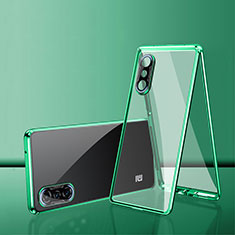 Custodia Lusso Alluminio Laterale Specchio 360 Gradi Cover P02 per Xiaomi Redmi K40 Gaming 5G Verde