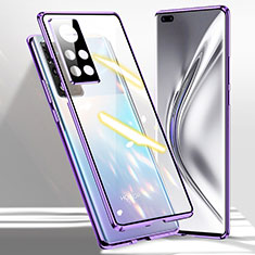 Custodia Lusso Alluminio Laterale Specchio 360 Gradi Cover P03 per Huawei Honor V40 5G Viola