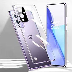 Custodia Lusso Alluminio Laterale Specchio 360 Gradi Cover P03 per OnePlus 9 5G Viola