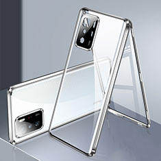 Custodia Lusso Alluminio Laterale Specchio 360 Gradi Cover P03 per Xiaomi Redmi Note 10 Pro 5G Argento