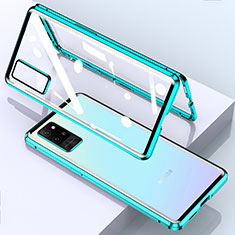 Custodia Lusso Alluminio Laterale Specchio 360 Gradi Cover per Huawei Honor Play4 Pro 5G Ciano
