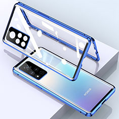 Custodia Lusso Alluminio Laterale Specchio 360 Gradi Cover per Huawei Honor V40 5G Blu