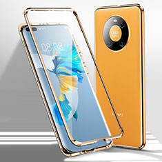 Custodia Lusso Alluminio Laterale Specchio 360 Gradi Cover per Huawei Mate 40E Pro 4G Giallo