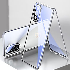 Custodia Lusso Alluminio Laterale Specchio 360 Gradi Cover per Huawei Nova 10 Argento