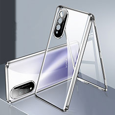 Custodia Lusso Alluminio Laterale Specchio 360 Gradi Cover per Huawei Nova 10z Argento