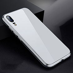 Custodia Lusso Alluminio Laterale Specchio 360 Gradi Cover per Huawei P20 Bianco