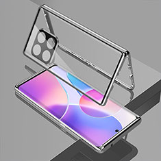 Custodia Lusso Alluminio Laterale Specchio 360 Gradi Cover per OnePlus 10T 5G Argento