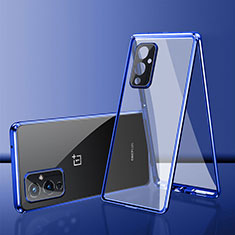 Custodia Lusso Alluminio Laterale Specchio 360 Gradi Cover per OnePlus 9 5G Blu