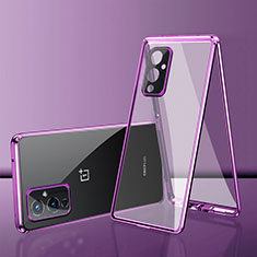 Custodia Lusso Alluminio Laterale Specchio 360 Gradi Cover per OnePlus 9 5G Viola