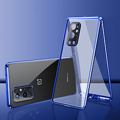 Custodia Lusso Alluminio Laterale Specchio 360 Gradi Cover per OnePlus 9 Pro 5G Blu