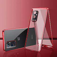 Custodia Lusso Alluminio Laterale Specchio 360 Gradi Cover per OnePlus 9 Pro 5G Rosso