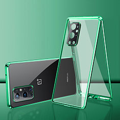 Custodia Lusso Alluminio Laterale Specchio 360 Gradi Cover per OnePlus 9 Pro 5G Verde