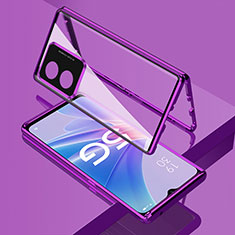 Custodia Lusso Alluminio Laterale Specchio 360 Gradi Cover per Oppo A1 5G Viola