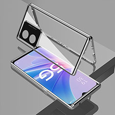 Custodia Lusso Alluminio Laterale Specchio 360 Gradi Cover per Oppo A1 Pro 5G Argento