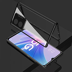 Custodia Lusso Alluminio Laterale Specchio 360 Gradi Cover per Oppo A1 Pro 5G Nero